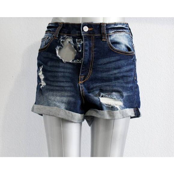 Kendall + Kylie Size 28 The Icon Cut Off Jean Extremely! Distressed Denim Shorts - Picture 1 of 11
